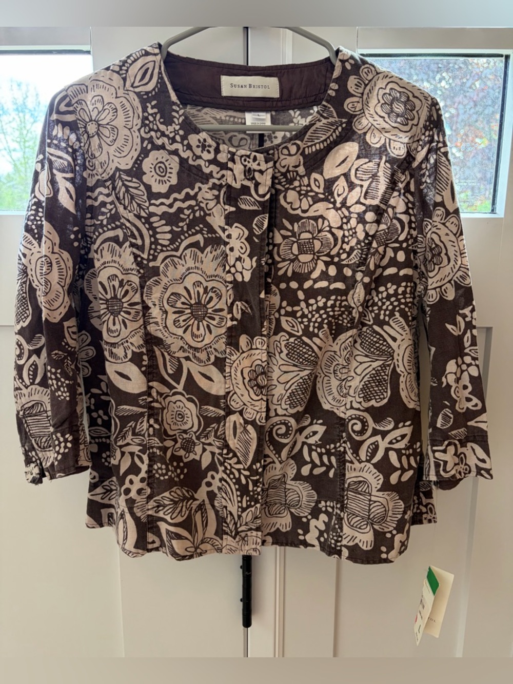 NWT vintage Susan Bristol Brown Cream Floral Button-Front Shirt Jacket Blazer